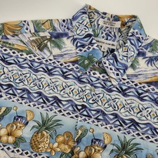 Pierre Cardin Mens LG Blue Tropical Pineapple Cotton Short Sleeve Button Shirt