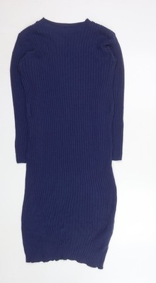 Boohoo Damen blau Größe 18 geripptes Strick Langarm Bodycon Kleid