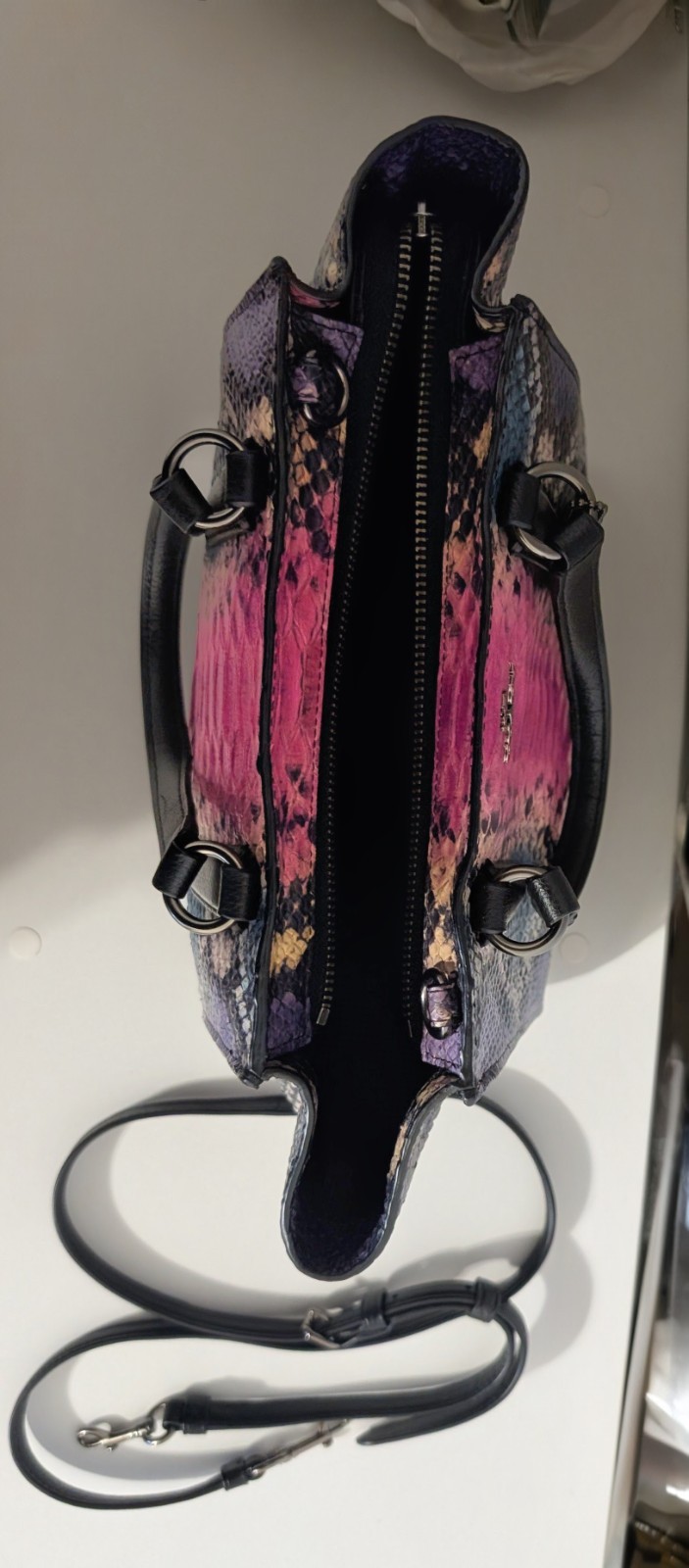 Coach Pink Python Snake Print Satchel Double Hand… - image 11