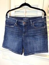 Lucky Brand jean Shorts Women  s sz 10 Mid Rise Stretch Roll Up Blue Waist 34  