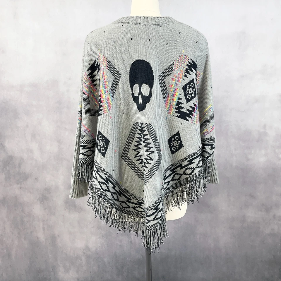 Suéter feminino caveira poncho suéter OS franja gótico boho ousado Y2K sudoeste - Imagem 4 de 4