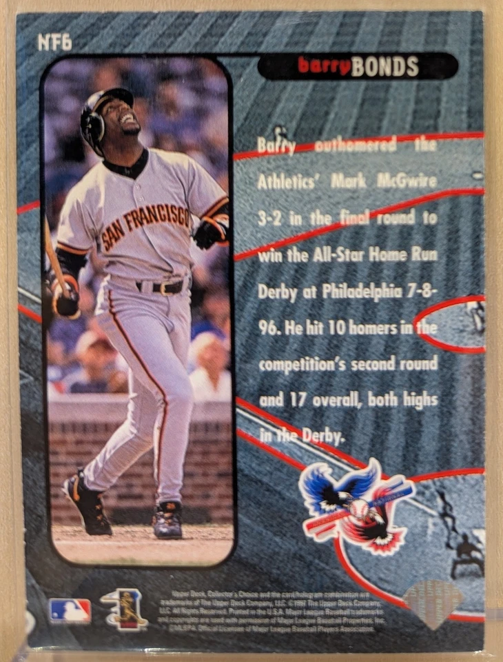 1997 UD Collector's Choice NEW FRONTIER #NF6 Barry Bonds RARE HOLOFOIL INSERT - Image 2 of 2