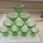 New ListingVintage Uranium Green Depression Glass Sherbet Bowls set of 10, Block Optic