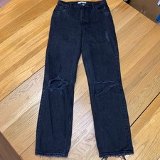 Abercrombie  Fitch 90s Straight Ultra High Rise Distressed Black Jeans 27 4R