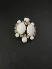 Vintage brooch  White Milk Glass rhinestone Brooch Pin