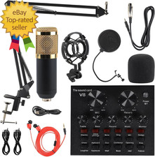 Condenser Microphone Bundle Live Sound Card Adjustable Boom Arm Shock Mount