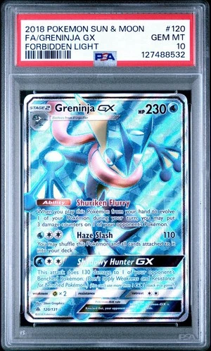 2018 POKEMON SUN & MOON FORBIDDEN LIGHT #120 FULL ART/GRENINJA GX PSA 10