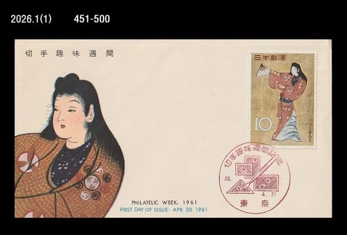 Art,Painting,Philately Week,Folkways,Costume,Fan,Japan 1961 FDC,Cover