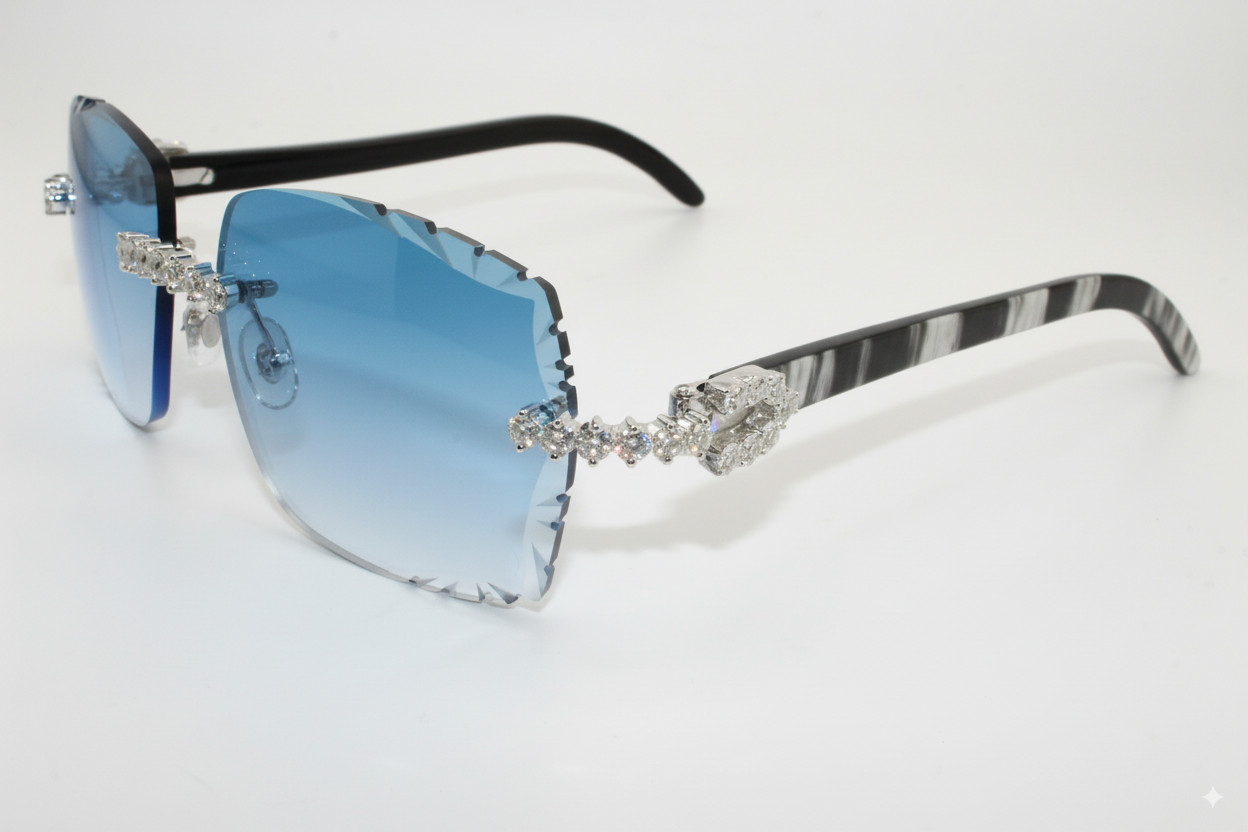 9.9 Carat VVS Moissanite Rimless Buffalo Horn Eyewear - Custom Made Gold/Silver image 10