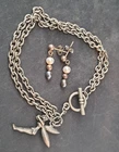 Vintage Costume Jewelry Lot Sterling Silver Pearl Earrings & Cool Fairy Bracelet