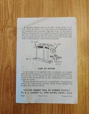 Gilbert Gabriel Erector Set M-3837 DC3 Motor Instruction Sheet