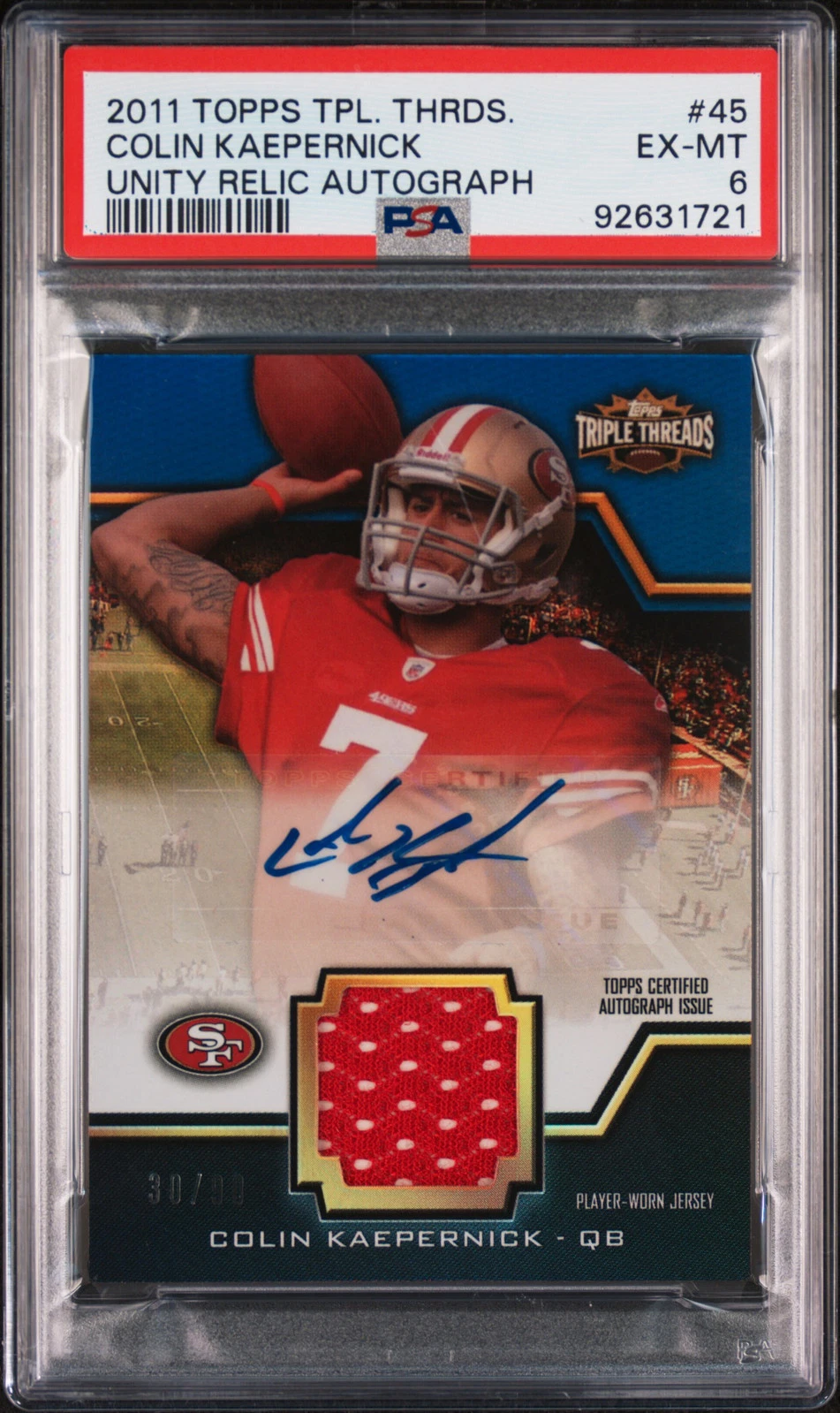 Colin Kaepernick Topps Triple Threads Unity Relic Autograph #45 Base