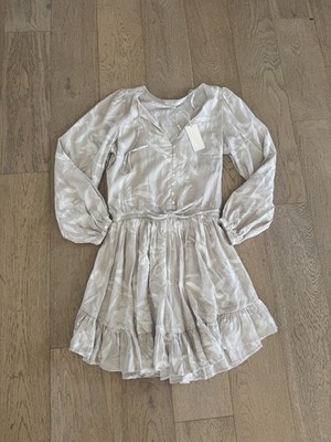 Z Supply Camila Mini Dress Tan Floral Print Long Sleeve Tiered Ruffle Size Small