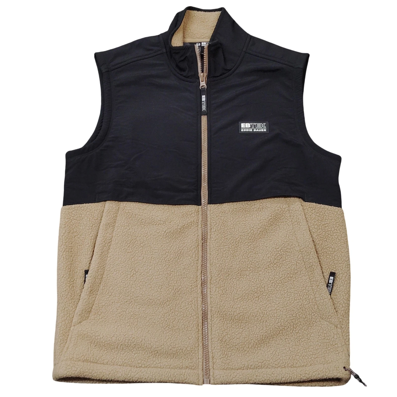 Eddie Bauer Vest Mens Medium Beige Sherpa Fleece Full Zip EBTEK Outdoor Hiking