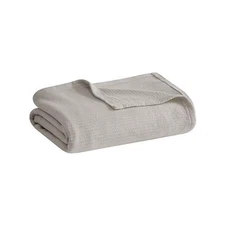 Twin Freshspun Basketweave Cotton Bed Blankets Gray