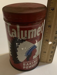 Vintage 1950s Red & Silver Calumet Baking Powder 1/2 Pound Tin,  4" Tall -EMPTY