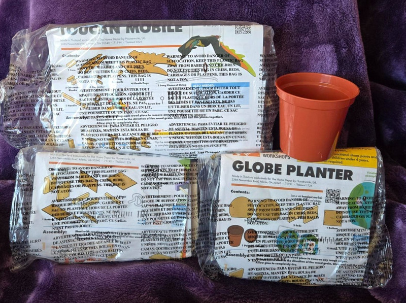 3 new Home Depot Kids Workshop Kits, Toucan Mobile, Birdy Buffet, Planter, Free