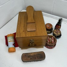 Lot Griffin Shinemaster Solid Oak Wood Shoeshine Box  Accessories Vintage