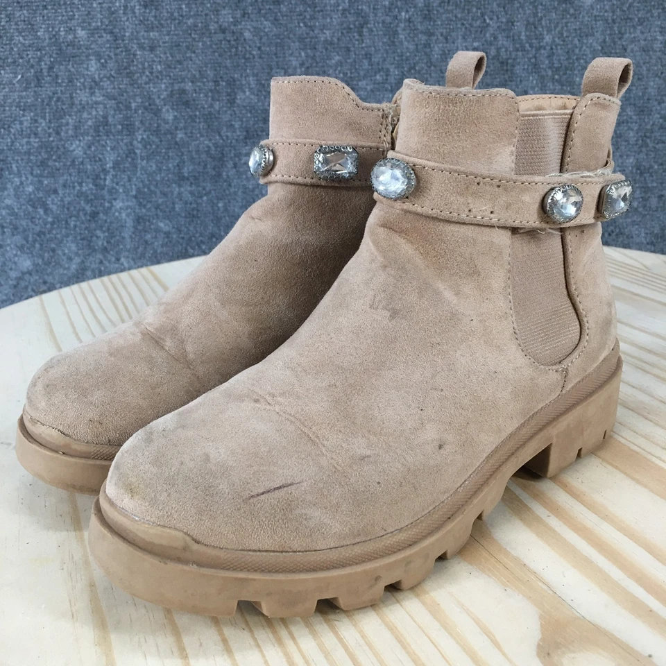 Steve Madden Botas Jóvenes 2 Niñas Amuleto Cremallera Lateral Tacón Chelsea Botín Marrón Foto 3 de 4