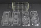 5 Vtg Clear Glass Ribbed Depression Refrigerator Dish-Embossed Fruit Lids-READ