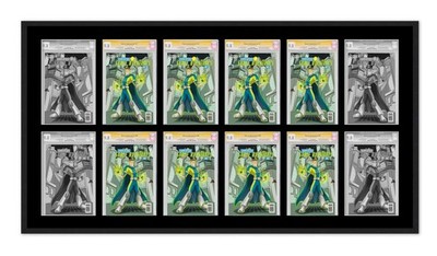 Black Comic Book Frame w/ Black Mat To Display 12 Graded Comics Horizontally