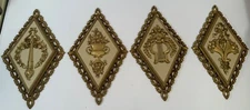 MCM Homco Gold Diamond Crest/Shield Hollywood Regency Wall Plaques Set Of Four H