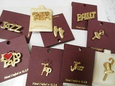 New/card Goldtone Push Tac Pin Dance Theme Ballet Pointe Tap Jazz Dancer Gift