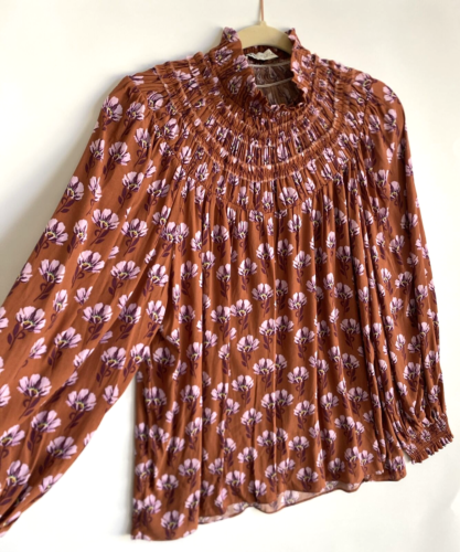 ZARA Floral Smocked Mock Neck Blouse Size S - Picture 5 of 8