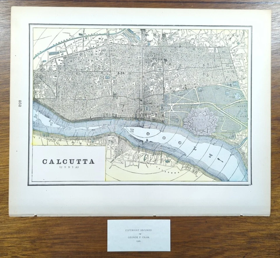 Vintage 1900 CALCUTTA INDIA Map 14"x11" ~ Old Antique Original KOLKATA CHITPUR - Image 2 of 4