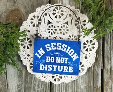 MINI Sign (fits door knob) IN SESSION Do Not Disturb Therapy Blue USA Therapist