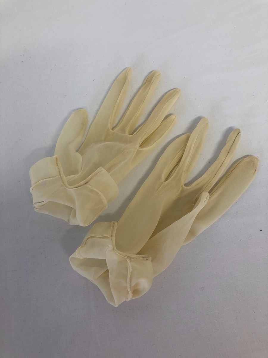 Gants Fins Brodés Ajourés Femme - Taille S - Blanc - Vintage