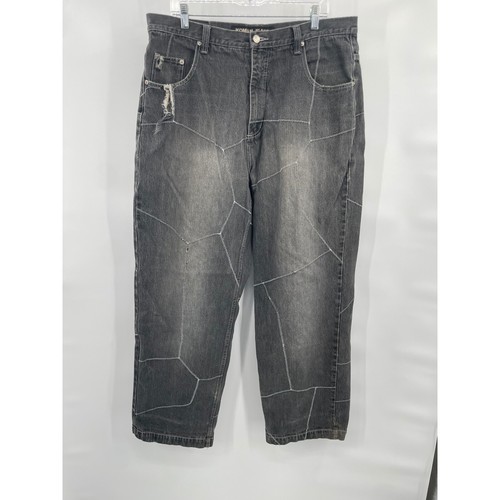 Vintage Koman Jeans Y2K Baggy Stitching Black Size 38x32(31) - Picture 2 of 11
