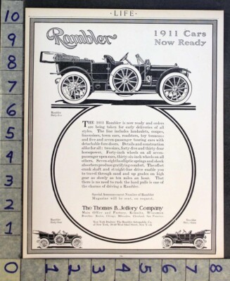 1910 THOMAS JEFFREY RAMBLER SIXTY-FIVE FOUR THREE TOURING KENOSHA CAR AD FC7837