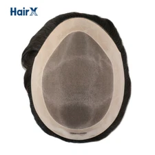 HAIRX Mens Toupee Fine Mono Hair Replacement System Poly Coating Hairpiece #1B
