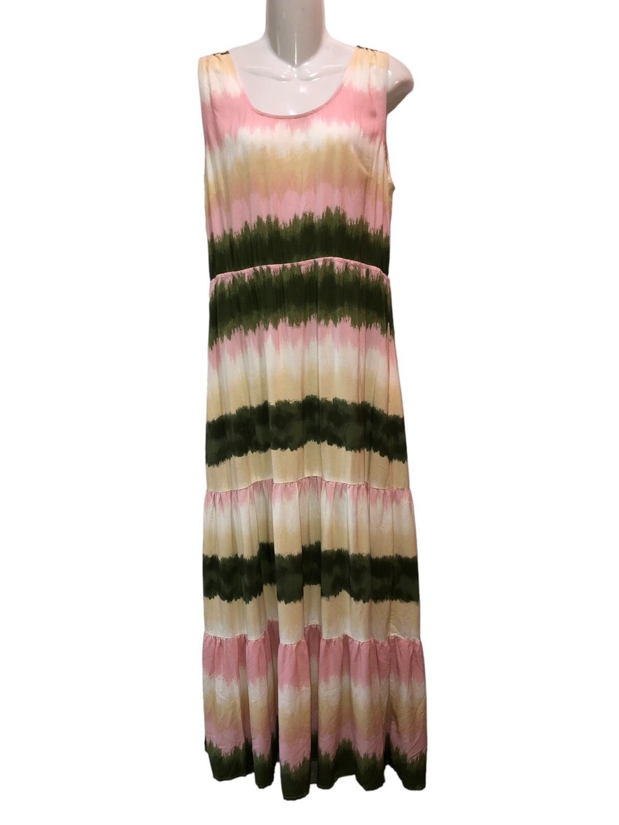 My Danielle Womens Large Pink Green Ombre Sleeveless Maxi Sun Dress Size L  | eBay