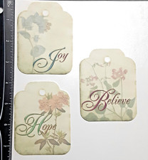 Lot of 3 Hope Believe Joy Flowers Tags Words SINGLE LAYER Embellishments 512