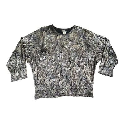 Silver Threads Blouse Pullover Silver Metallic VTG 80s Disco Party Women s Large