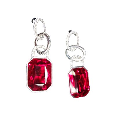Rubyred Earrings Oversized Rhinestones w/ Double Chainlink Jeweled ...