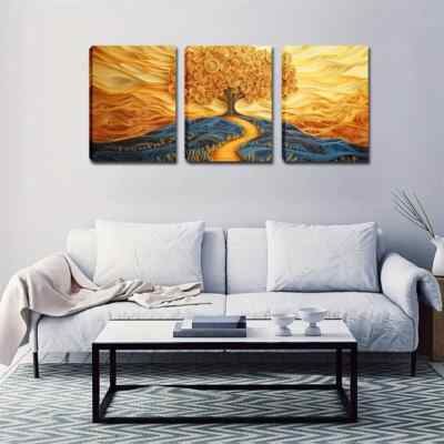 3pcs Golden Tree & Sunset Landscape Wall Art Canvas Unframed/Framed