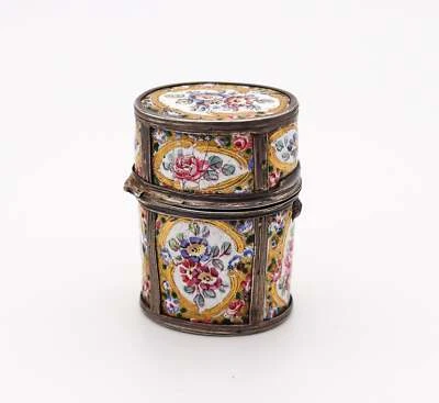 French 1790 Louis XVI Enameled Perfume Scent Box In Sterling and Gilt - Picture 5 of 9