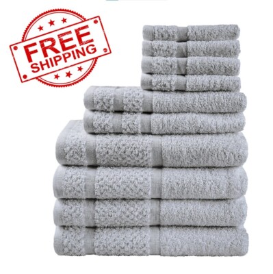 Mainstays 10 Piece Towel Set with Upgraded Softness & Durability, Grey