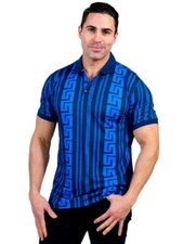 Men's Italian fashion Short Sleeves Navy Polo shirt buttoned Greek Key pattern.