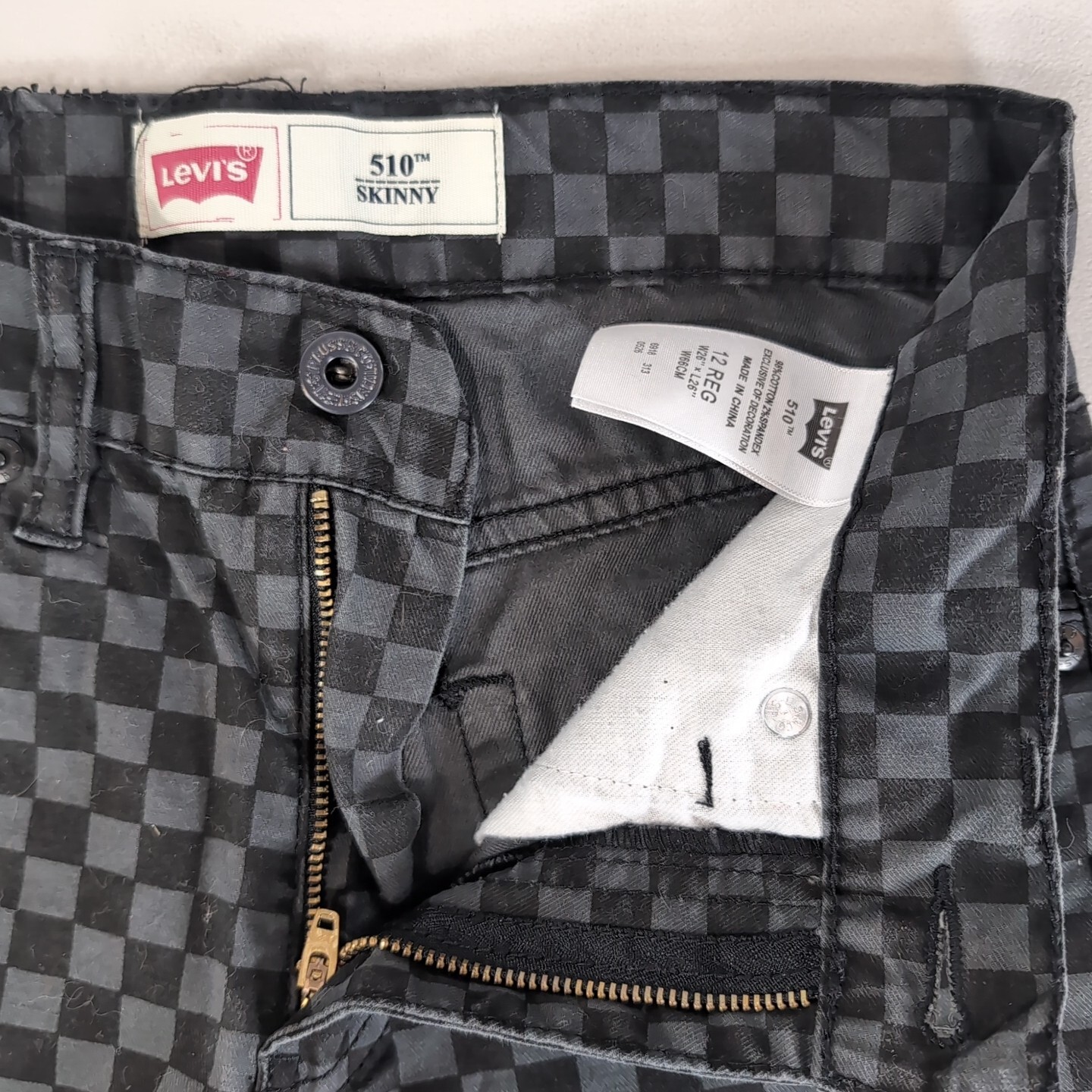 Levi's 510 Skinny Black Check Checkered 12 Regular 26x26 Women Denim Jeans Pants image 7