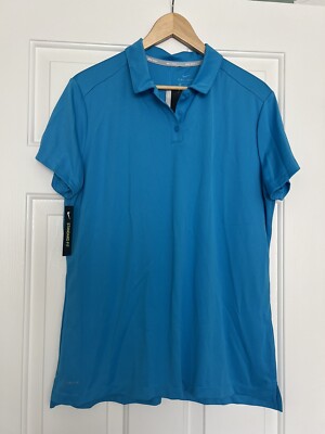 Nike Golf Polo Shirt Womens XL Blue Button Up Short Sleeve Dri-fit