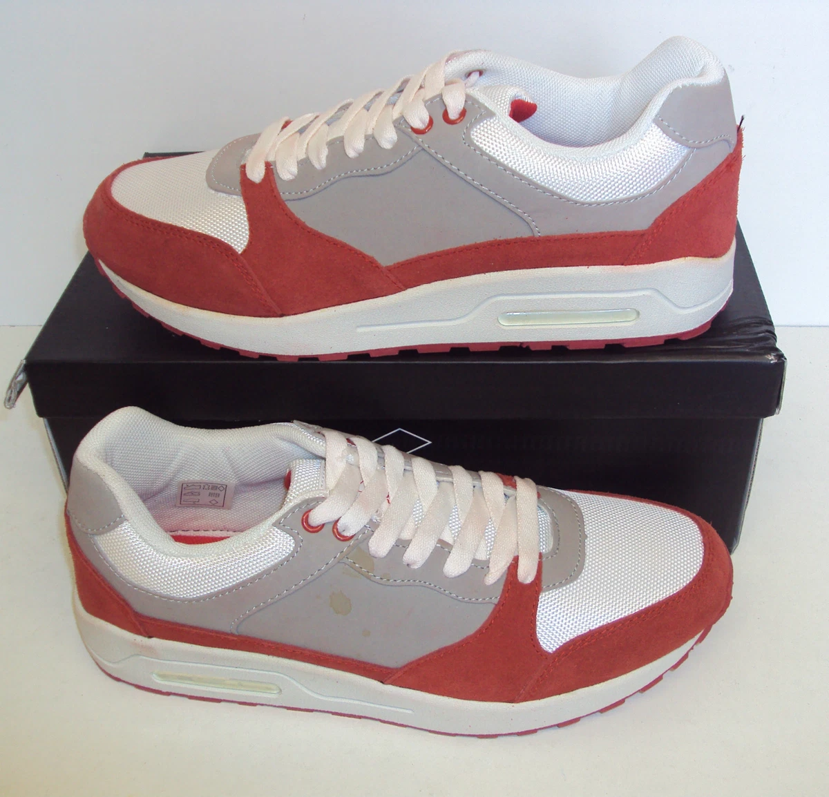 Mens red deals and white trainers