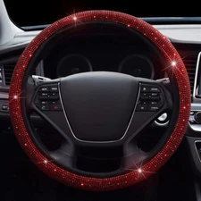Steering Wheel Cover Red Diamond Bling Rhinestone Universal Fit 15''