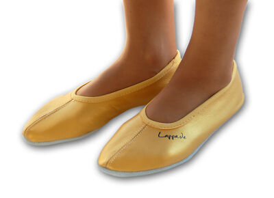 Schläppchen Gymnastikschuhe Ballerina mit Ledersohle Gold neu Lappade