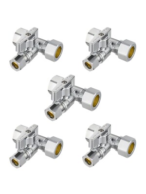 5 PCS 1/4-Turn Stop Tee Valve  Compression 1/2'' NOM (5/8'' OD)x 1/2'' NOMX 3/8''