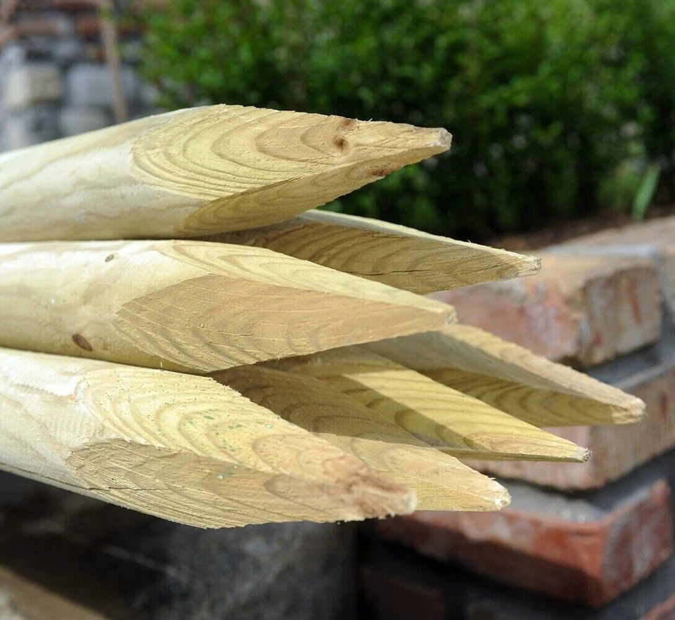 10 x 1.8m (6ft) tall x 75mm dia. Wooden Fence Posts pressure treated wood - Image 2 of 4