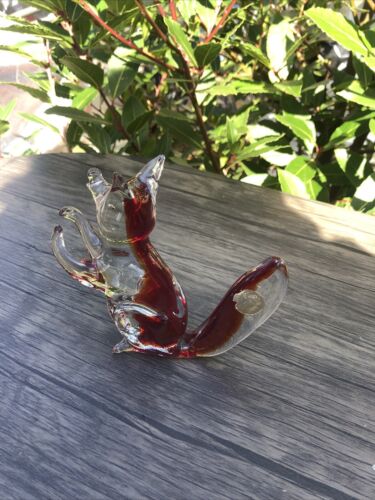 Vintage mundgeblasene Glas Eichhörnchen Figur Murano mit Etikett in neuwertigem Zustand